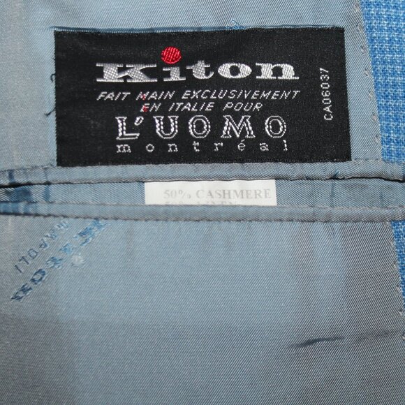 KITON Sky Blue Cashmere Linen 3-button sport coat - Picture 8 of 9